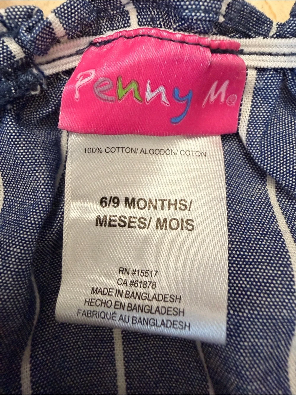 Penny M Girls Navy Stripe Sundress 6/9 months